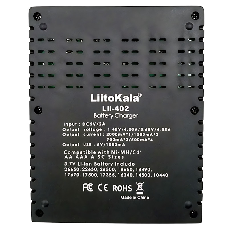 Зарядное устройство LiitoKala Lii-402 для 4-х 18650 с функцией Power Bank, 4 канала, быстрая зарядка 2А фото - 9
