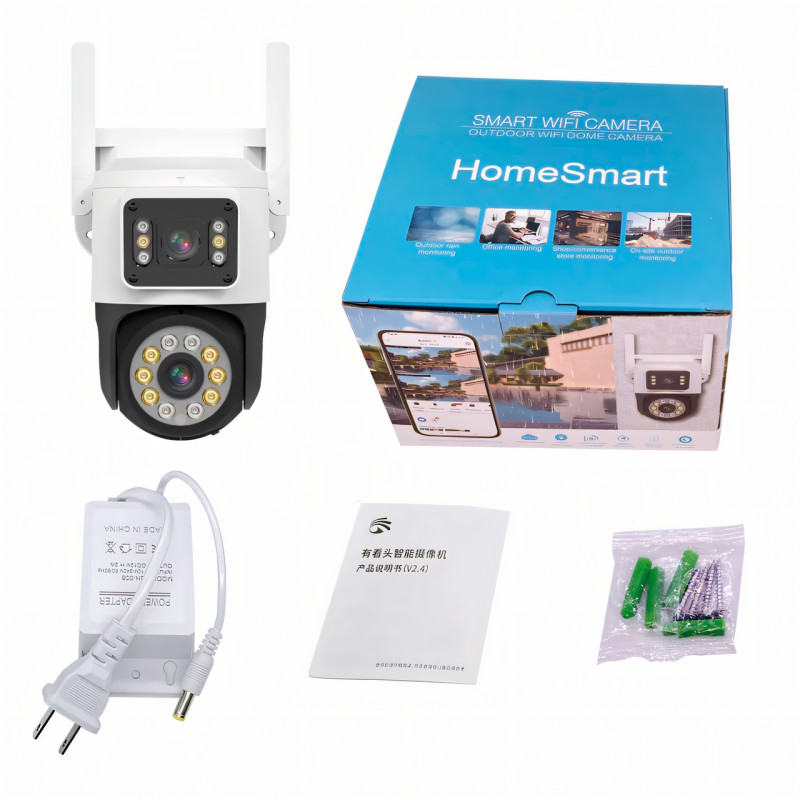 Наружная IP WiFi камера, 2 объектива 2+2 МП, 3.6-6 mm, звук, SD, IP66, отслеживание, сирена фото - 7