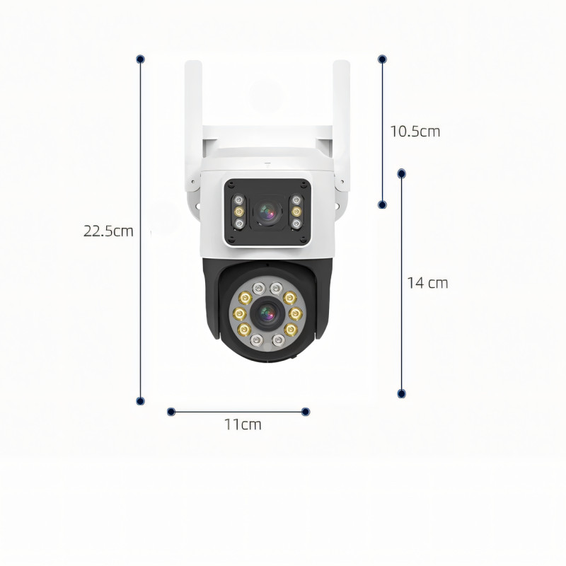 Наружная IP WiFi камера, 2 объектива 2+2 МП, 3.6-6 mm, звук, SD, IP66, отслеживание, сирена фото - 6