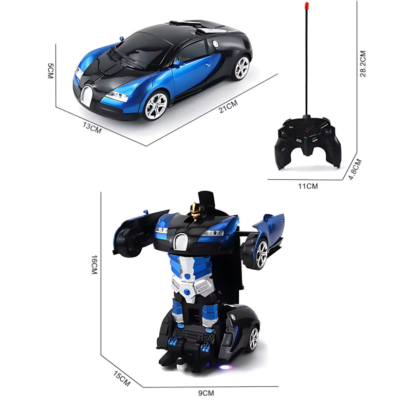 Машинка робот-трансформер Bugatti, робот машина папуги Autobots Remote Control Car з пультом, синій фото - 10