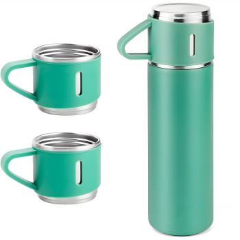 Термос с вакуумной изоляцией, Подарочный набор с 2 чашкам (500 мл )Vacuum flask set Зеленый