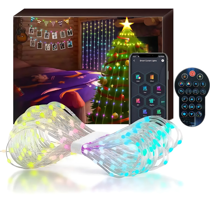 Программируемая гирлянда штора SFK-07, usb Bluetooth гирлянда с RGB свечением, с APP, 2х2 м фото - 10