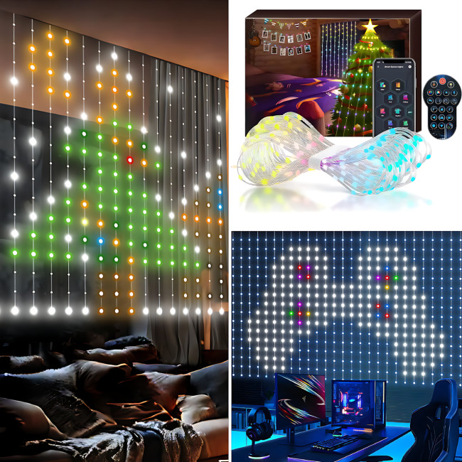 Программируемая гирлянда штора SFK-07, usb Bluetooth гирлянда с RGB свечением, с APP, 2х2 м