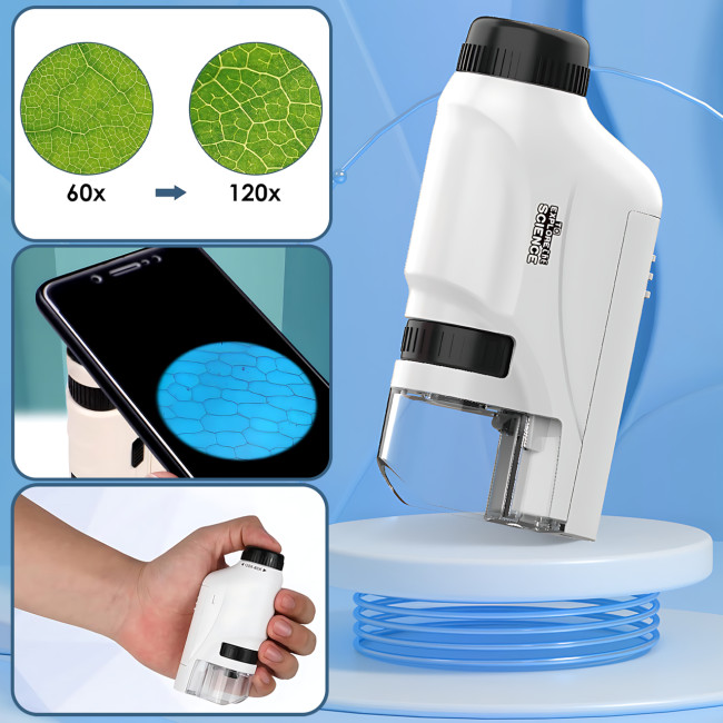 Дитячий портативний мікроскоп Outdoor MA657 — 60-120X, LED-підсвітка, кишеньковий дитячий мікроскоп, білий