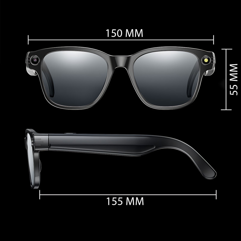 Смарт-окуляри фотохромні AIMB-G1 з камерою 8MP, відеозаписом 1080P, ChatGPT AI, Wi-Fi, Bluetooth 5.4, вбудованою пам'яттю 4GB, IP6 фото - 8