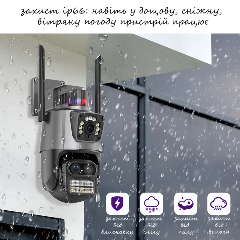 Wi-Fi IP камера P11, 3+3 Мп, PTZ, двойной объектив, ночное видение, сигнализация, автоотслеживание, IP66, SD фото - 6