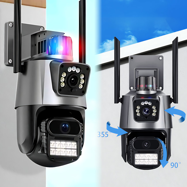Wi-Fi IP камера P11, 3+3 Мп, PTZ, двойной объектив, ночное видение, сигнализация, автоотслеживание, IP66, SD