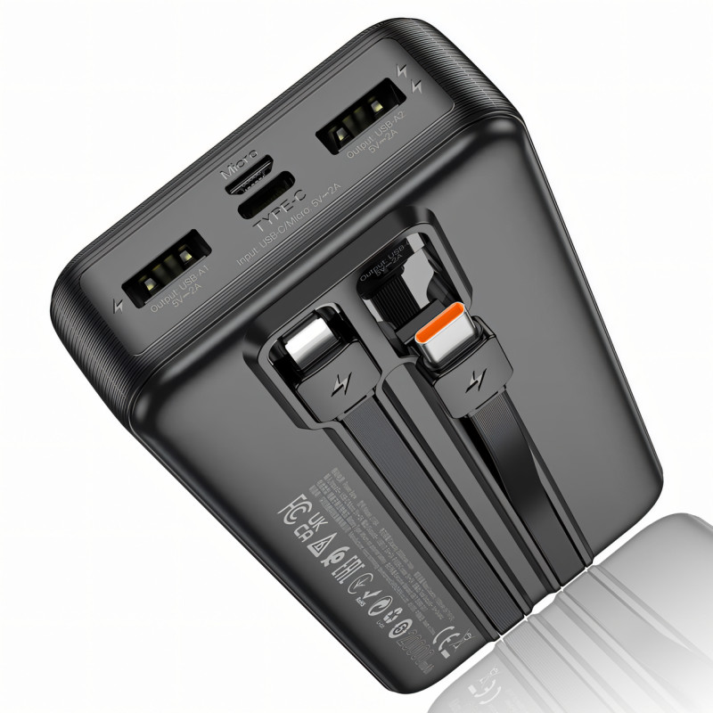 Зовнішній акумулятор 20000 mAh, Power bank HOCO J118A, швидке заряджання, вбудований кабель фото - 4