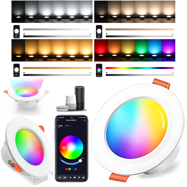 Умный LED светильник Tuya WiFi 10Вт Ø115мм встраиваемый, 2700–6500K, диммируемый, голосовое управление