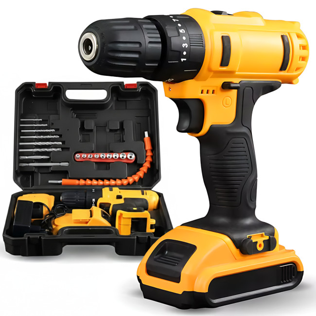 Аккумуляторный шуруповёрт 24V с 2 аккумуляторами, кейс, набор бит и сверл, гибкий удлинитель, реверс, подсветка, электро дрель