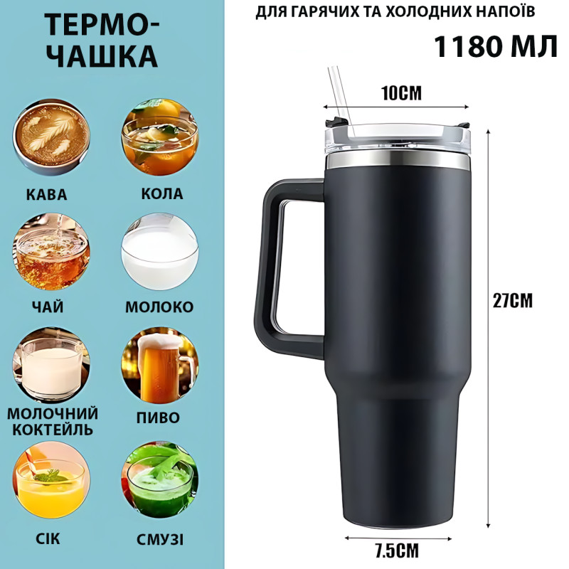 Термокухоль Stanley 1,18 л з кришкою FlowState і соломинкою, вакуумна ізоляція, неіржавка сталь, ручка Червоний фото - 7