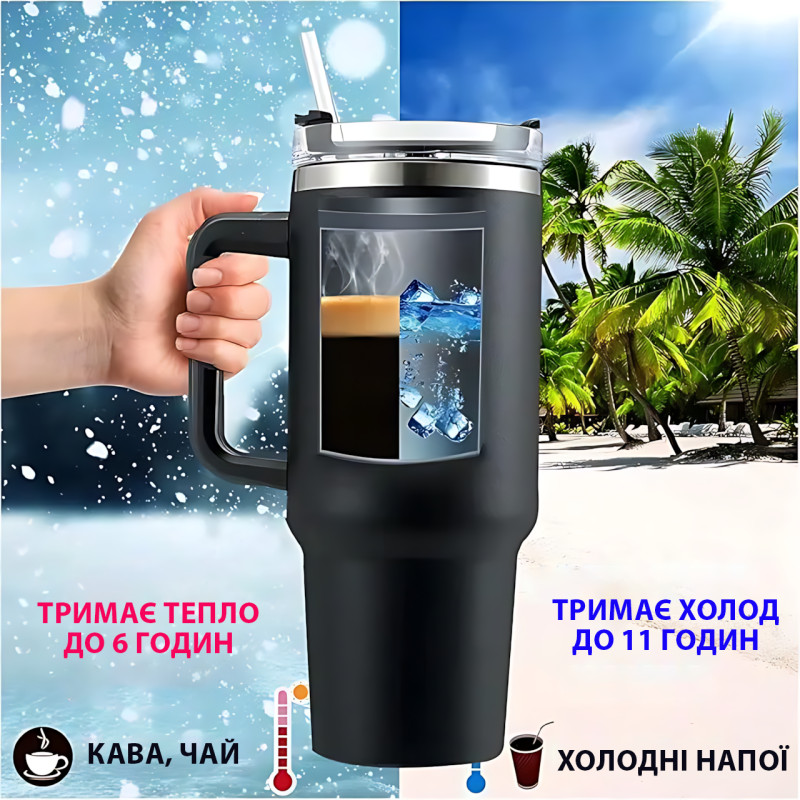Термокухоль Stanley 1,18 л з кришкою FlowState і соломинкою, вакуумна ізоляція, неіржавка сталь, ручка Червоний фото - 6