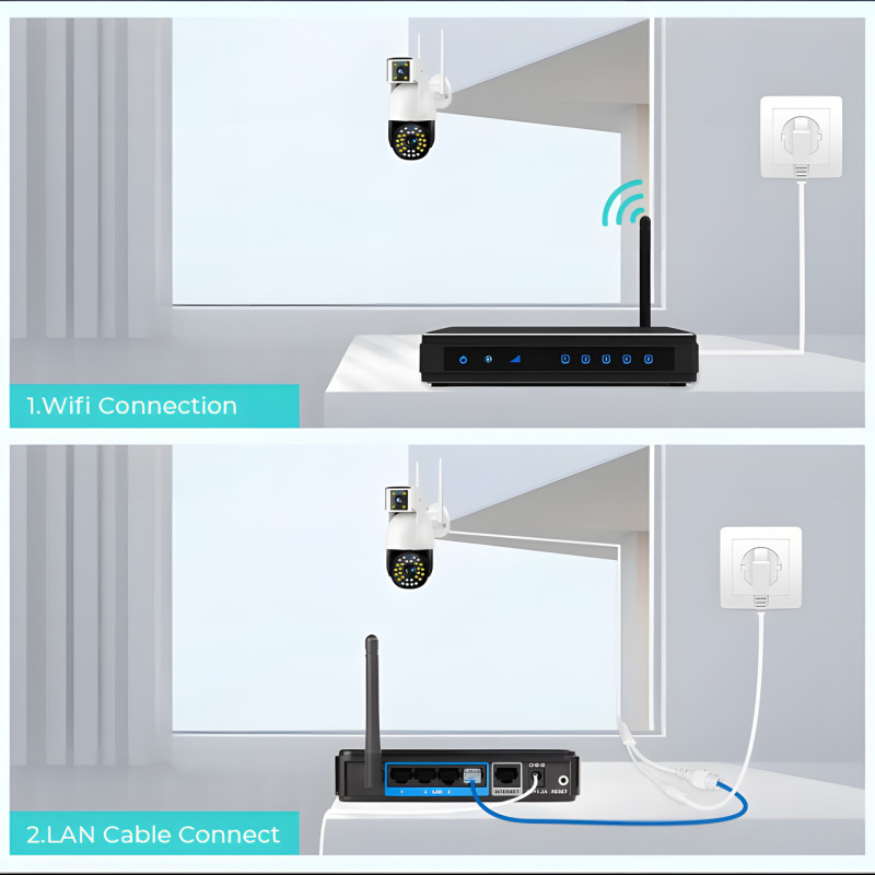 Камера видеонаблюдения уличная, WIFI DUAL CAMERA P12 IP 360/90 V380PRO 3+3.0mp фото - 7
