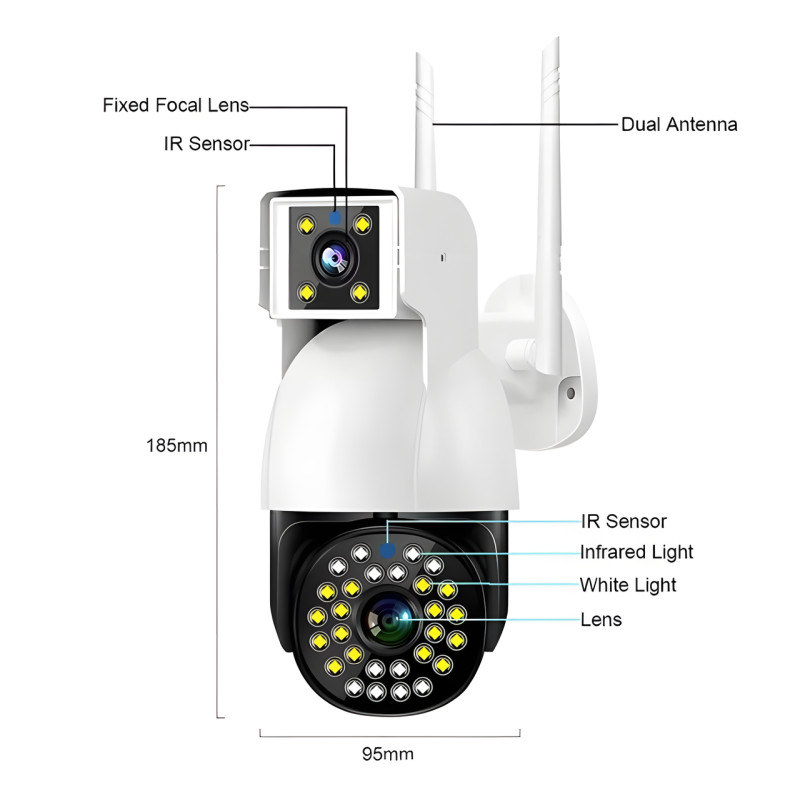 Камера видеонаблюдения уличная, WIFI DUAL CAMERA P12 IP 360/90 V380PRO 3+3.0mp фото - 8