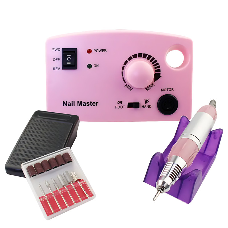 Фрезер для манікюру та педикюру Nail Master ZS-602, 65 Вт, 45 000 об./хв, реверс, педаль, набір фрез, рожевий фото - 7