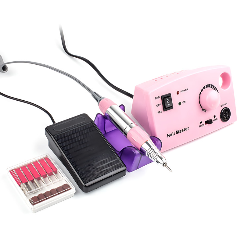 Фрезер для манікюру та педикюру Nail Master ZS-602, 65 Вт, 45 000 об./хв, реверс, педаль, набір фрез, рожевий фото - 8