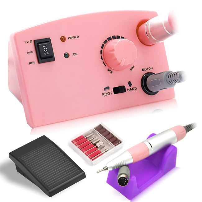Фрезер для манікюру та педикюру Nail Master ZS-602, 65 Вт, 45 000 об./хв, реверс, педаль, набір фрез, рожевий