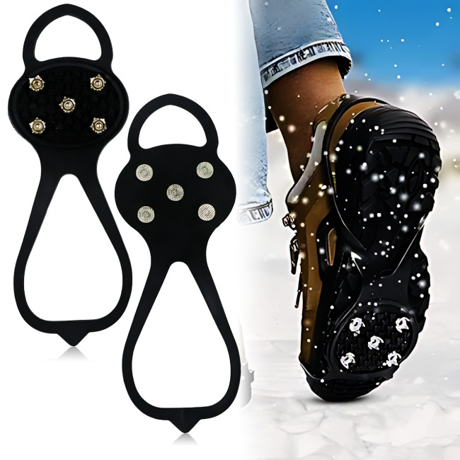 Льодоступи (кішки) антиковзні на взуття, 5 сталевих шипів, універсальні, розмір 36-42, гумові накладки від льоду та снігу