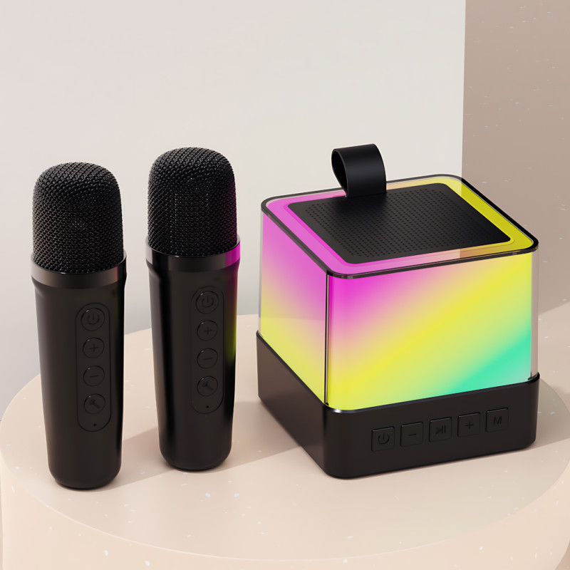 Портативна Bluetooth-колонка K18 з караоке RGB-підсвітка, LED-дисплей, 2 бездротові мікрофони, USB/AUX, вбудований акумулятор фото - 3