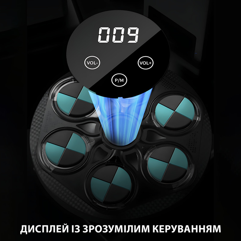 Боксерський тренажер LY-737 з музикою, RGB-підсвіткою і рукавичками, настінний, 41.5×41.5 см фото - 3