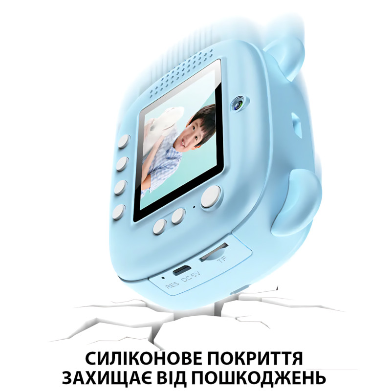 Дитячий фотоапарат миттєвого друку M3, 2 камери, micro SD, акумулятор, USB-зарядка, пластик, рожевий Блакитний фото - 7