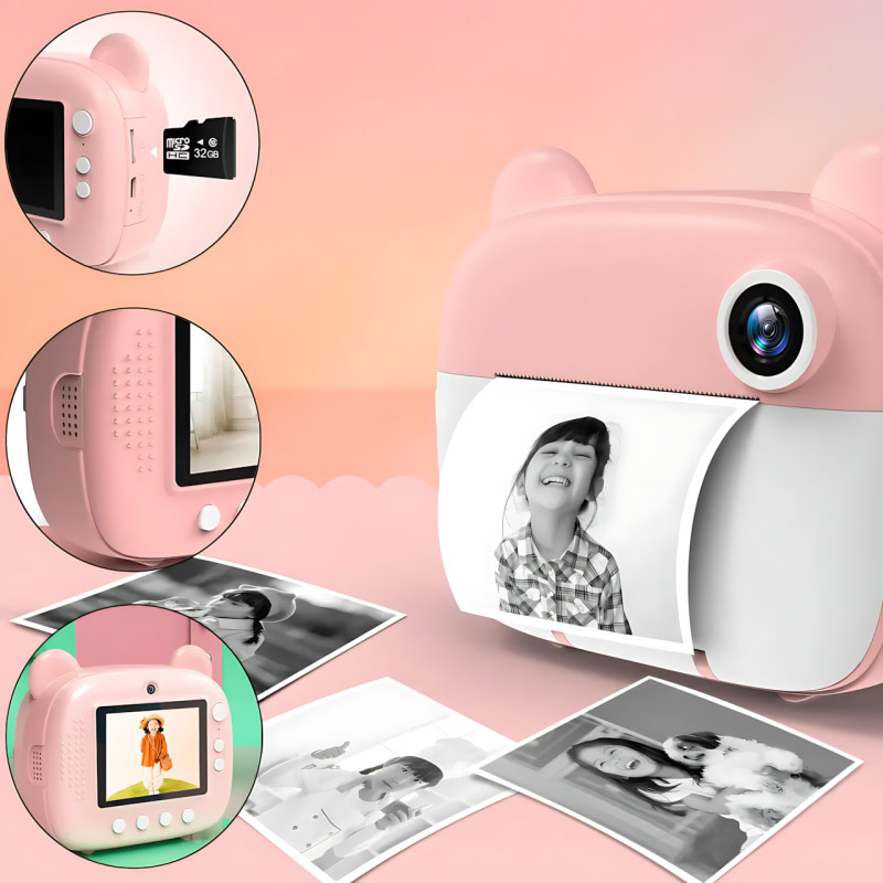 Дитячий фотоапарат миттєвого друку M3, 2 камери, micro SD, акумулятор, USB-зарядка, пластик, рожевий Блакитний фото - 9
