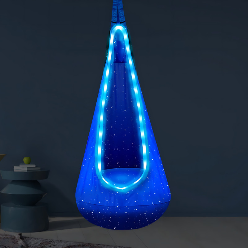 Детское подвесное кресло-груша с LED подсветкой, для дома и улицы, съёмная подушка, 3 цвета, до 200 кг Голубой фото - 2
