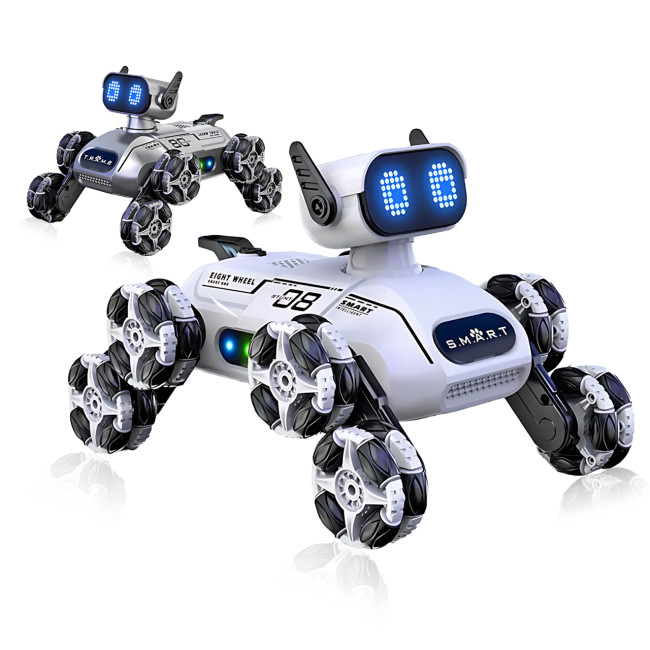 Интерактивный восьмиколёсный робот‑собака CX‑103 с радиоуправлением от 2.4 GHz, светозвуковыми эффектами и аккумулятором Белый