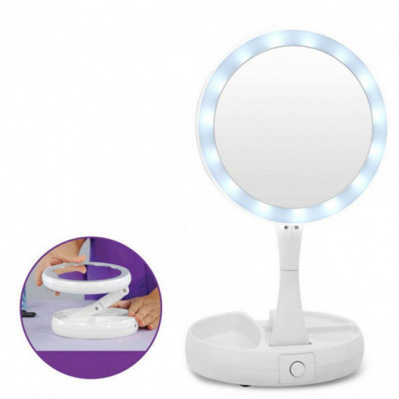 Настольное зеркало для макияжа Mirror My fold Away с LED подсветкой складное круглое фото - 2