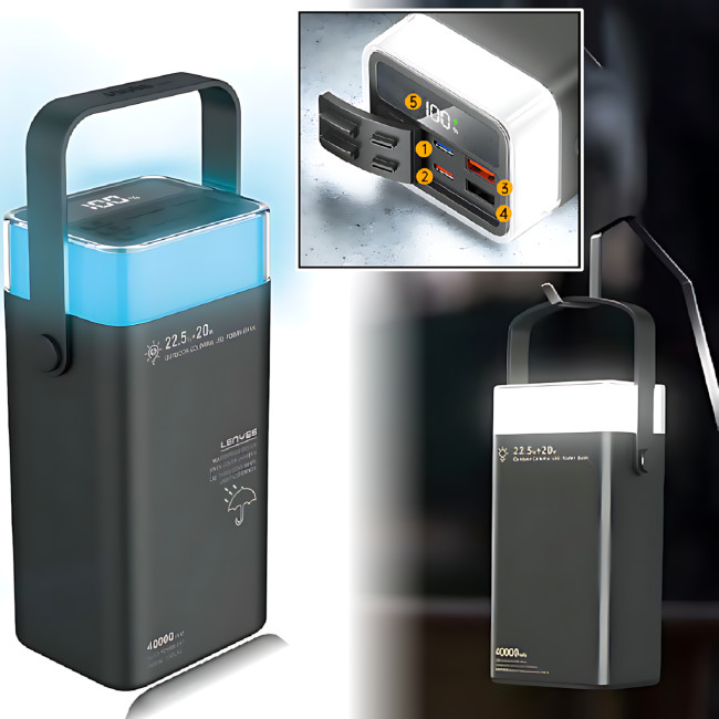 Power Bank LENYES PX492D 40000mAh, 22.5W, 4 порта USB-A и Type-C