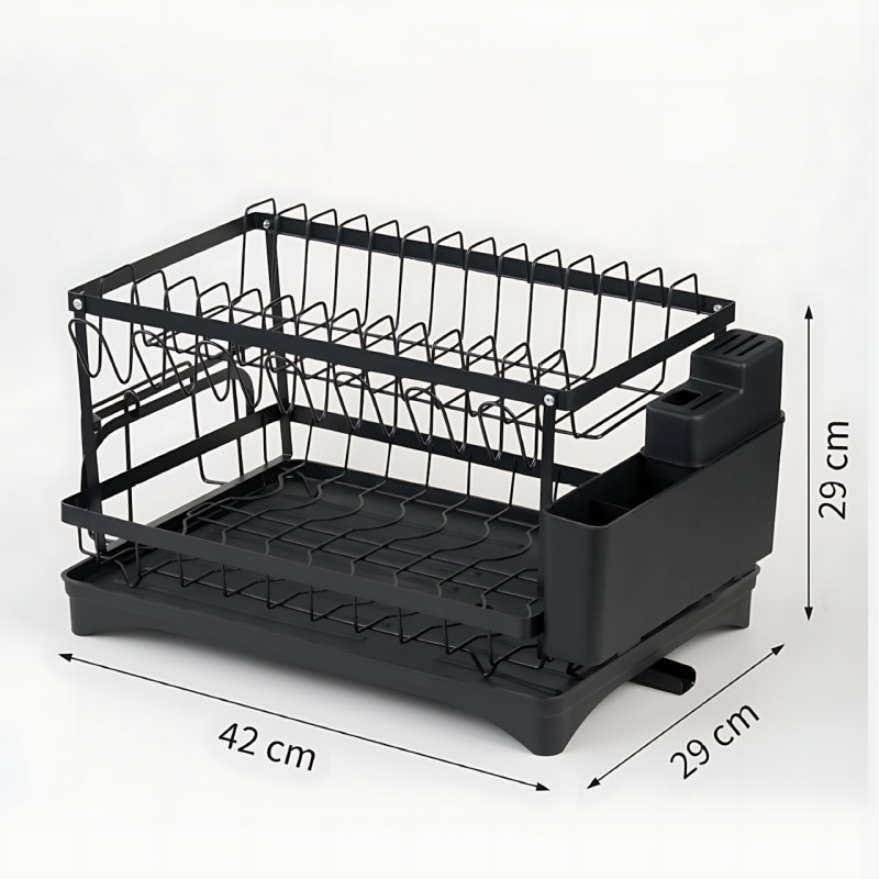 Настольная сушилка для посуды Escurridor 2-ярусная SV227, для тарелок/чашек/столовых приборов, стальная, с поддоном, 48&times;29&times;31 см фото - 8