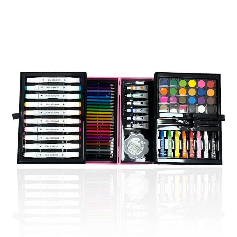 Набор для рисования Art Set, карандаши, маркеры, краски в пластиковом розовом чемоданчике, 82 предмета фото - 2