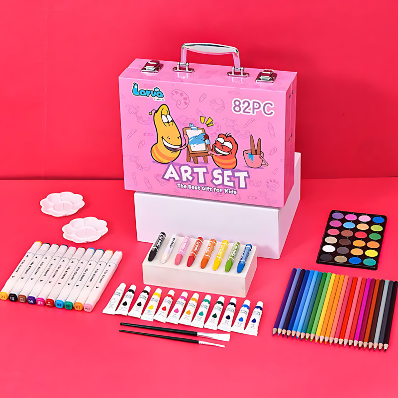 Набор для рисования Art Set, карандаши, маркеры, краски в пластиковом розовом чемоданчике, 82 предмета фото - 9