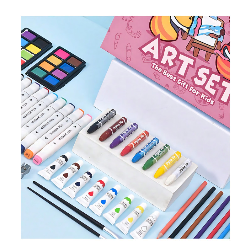 Набор для рисования Art Set, карандаши, маркеры, краски в пластиковом розовом чемоданчике, 82 предмета фото - 6
