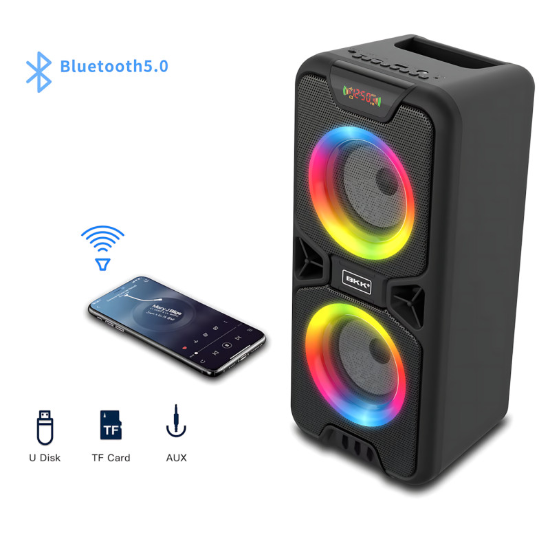 Портативна Bluetooth-колонка BKK B86 — 20 Вт, LED-підсвітка, FM-радіо, USB, TF, AUX, MIC, акумулятор 3000 мА фото - 7