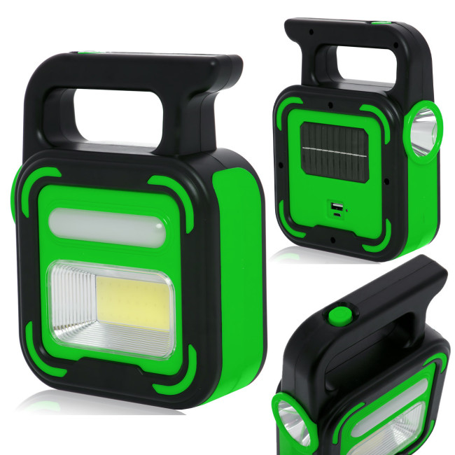 Аккумуляторный фонарь Bailong BL-925 Torch + Solar, COB+LED, Power Bank, солнечная панель, USB, влагозащищённый Черно-зеленый