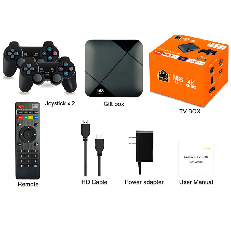 Ігрова приставка M8 mini 4K Android TV, 64 gb, з вбудованим емулятором ретроігор і джойстиками фото - 8