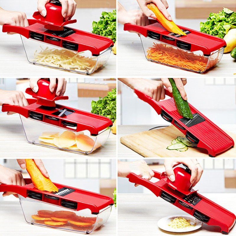 Мультислайсер овочерізка 6 насадок MANDOLINE SLICER з контейнером, ніж для чистки в подарунок червоний фото - 2