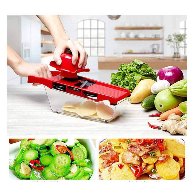 Мультислайсер овочерізка 6 насадок MANDOLINE SLICER з контейнером, ніж для чистки в подарунок червоний фото - 4