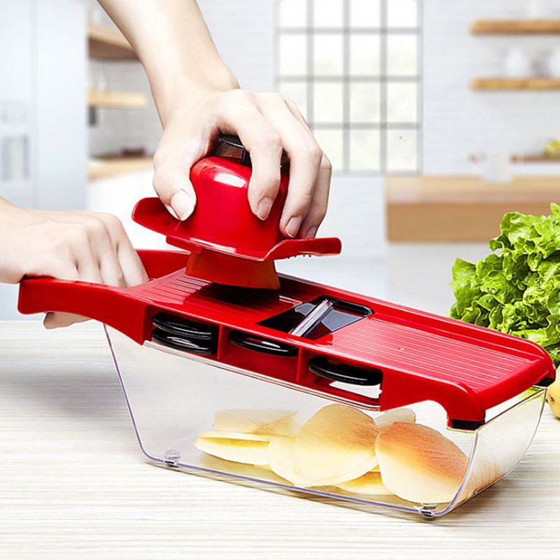 Мультислайсер овочерізка 6 насадок MANDOLINE SLICER з контейнером, ніж для чистки в подарунок червоний фото - 6