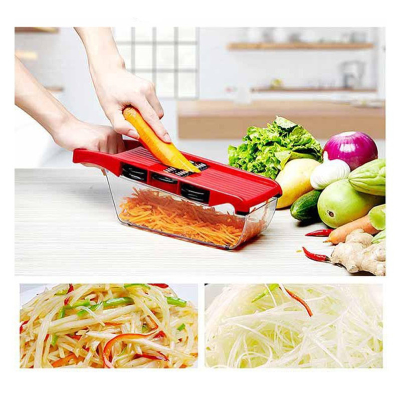 Мультислайсер овочерізка 6 насадок MANDOLINE SLICER з контейнером, ніж для чистки в подарунок червоний фото - 7