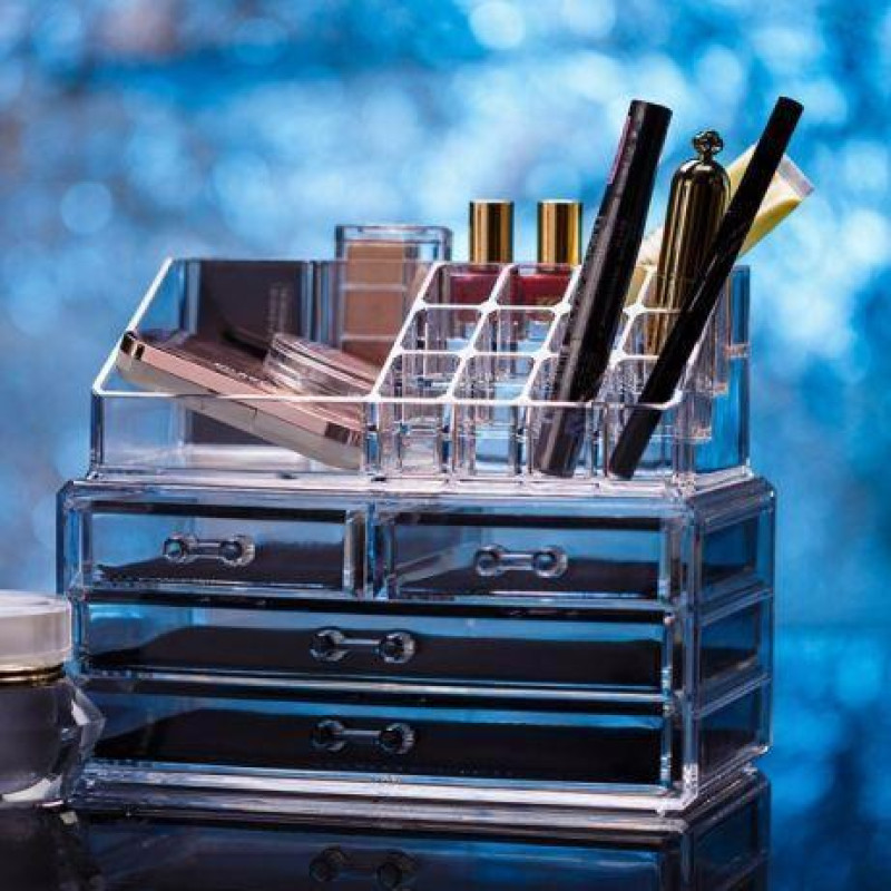 Настольный акриловый органайзер для косметики Cosmetic Storage Box 4 ящика фото - 2