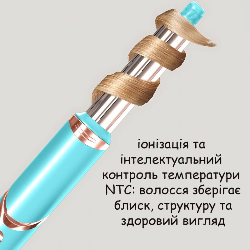 Фен-стайлер VGR V-474, 1400 Вт, 4 насадки: концентратор, щітка, випрямляч, плойка, шнур обертовий, блакитний Темно-синій фото - 6