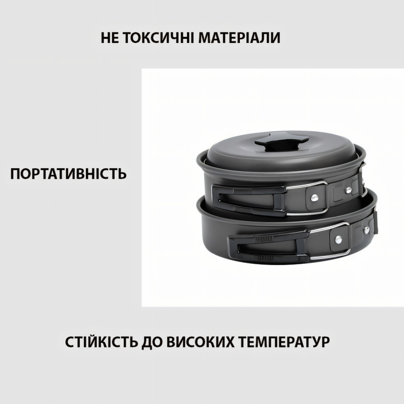 Туристичний набір посуду DS-200, на 1-2 осіб, з анодованого алюмінію, комплект похідний, кемпінговий фото - 4
