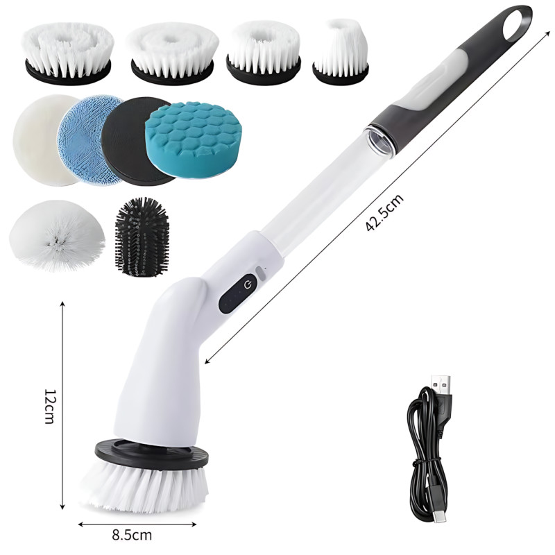 Електрична бездротова щітка-скруббер Cleaning brush AND1-33, 360° обертання, з насадками, Type-C, АКБ фото - 10