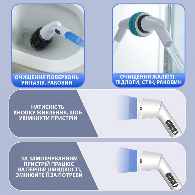 Електрична бездротова щітка-скруббер Cleaning brush AND1-33, 360° обертання, з насадками, Type-C, АКБ фото - 8