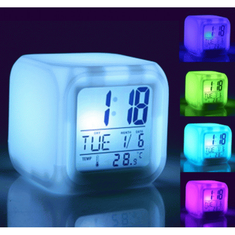 Часы кубик светящиеся хамелеон с термометром 508 фото - 2