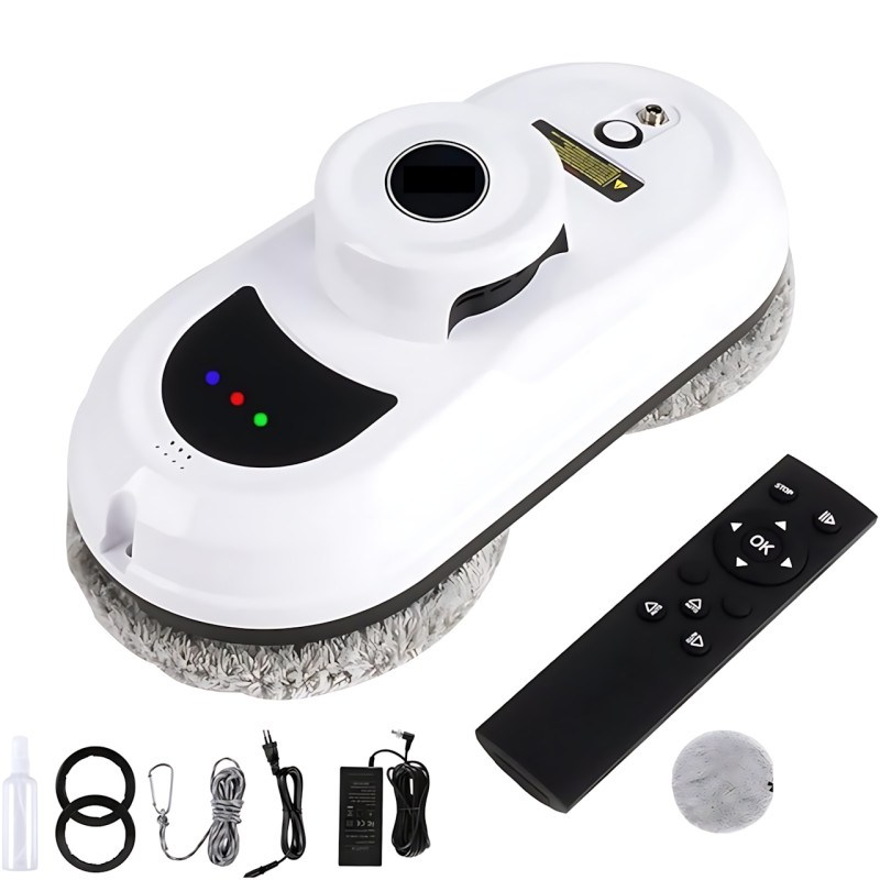 Розумний робот-мийник вікон 5600 Па, 80 Вт, 4 насадки, пульт ДК, акумулятор + мережа, автоутримання, страхувальний трос 4 м фото - 9