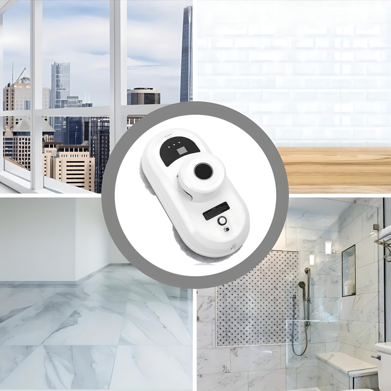 Розумний робот-мийник вікон 5600 Па, 80 Вт, 4 насадки, пульт ДК, акумулятор + мережа, автоутримання, страхувальний трос 4 м фото - 7