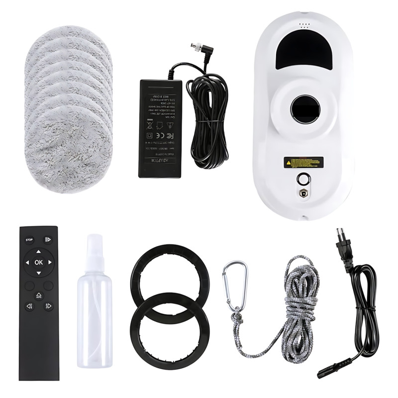 Розумний робот-мийник вікон 5600 Па, 80 Вт, 4 насадки, пульт ДК, акумулятор + мережа, автоутримання, страхувальний трос 4 м фото - 10